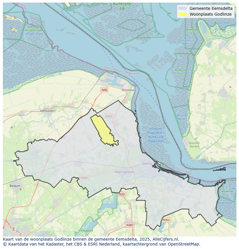 Afbeelding van de woonplaats Godlinze op de kaart.