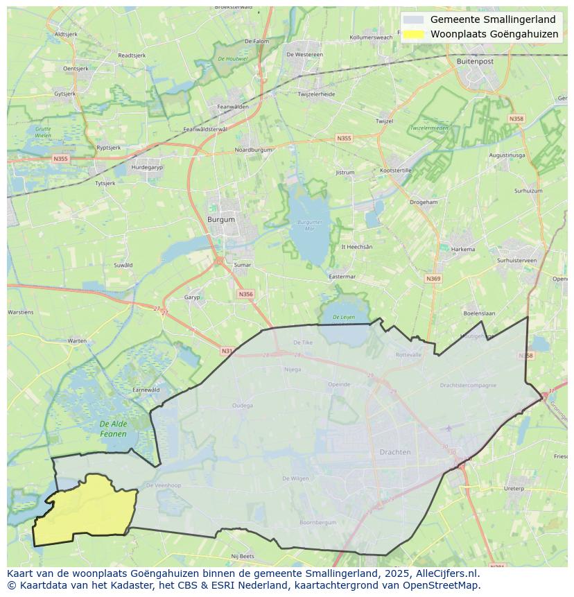 Afbeelding van de woonplaats Goëngahuizen op de kaart.