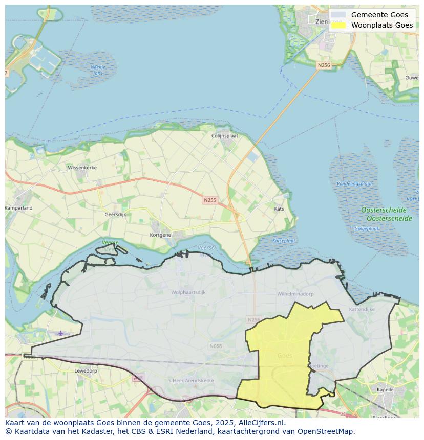 Afbeelding van de woonplaats Goes op de kaart.