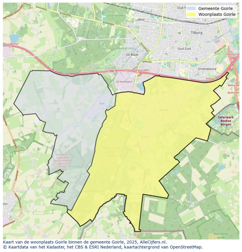 Afbeelding van de woonplaats Goirle op de kaart.