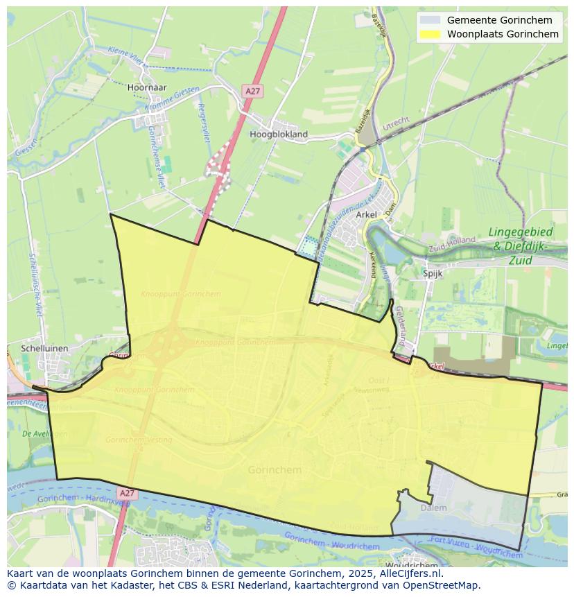Afbeelding van de woonplaats Gorinchem op de kaart.