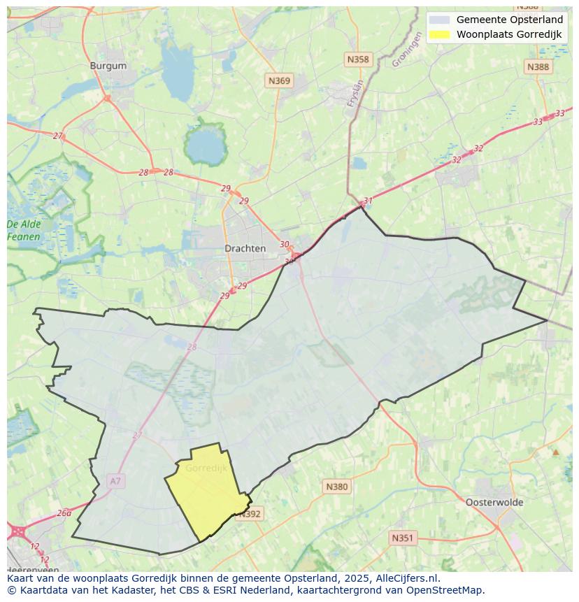 Afbeelding van de woonplaats Gorredijk op de kaart.