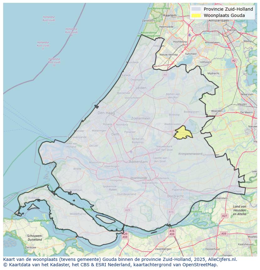 Afbeelding van de woonplaats Gouda op de kaart.