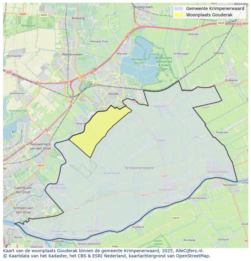 Afbeelding van de woonplaats Gouderak op de kaart.