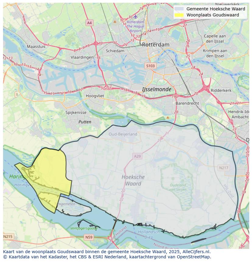 Afbeelding van de woonplaats Goudswaard op de kaart.