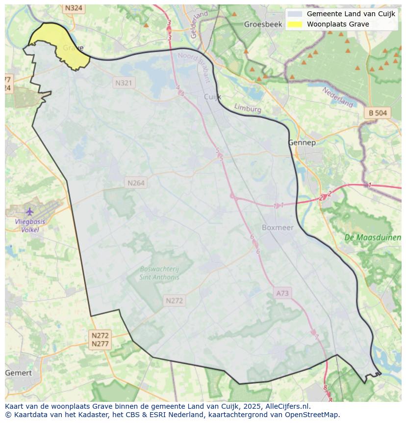 Afbeelding van de woonplaats Grave op de kaart.