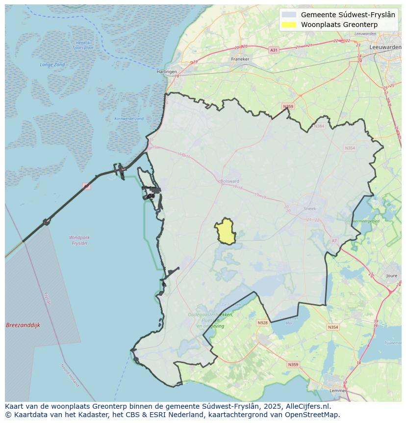 Afbeelding van de woonplaats Greonterp op de kaart.