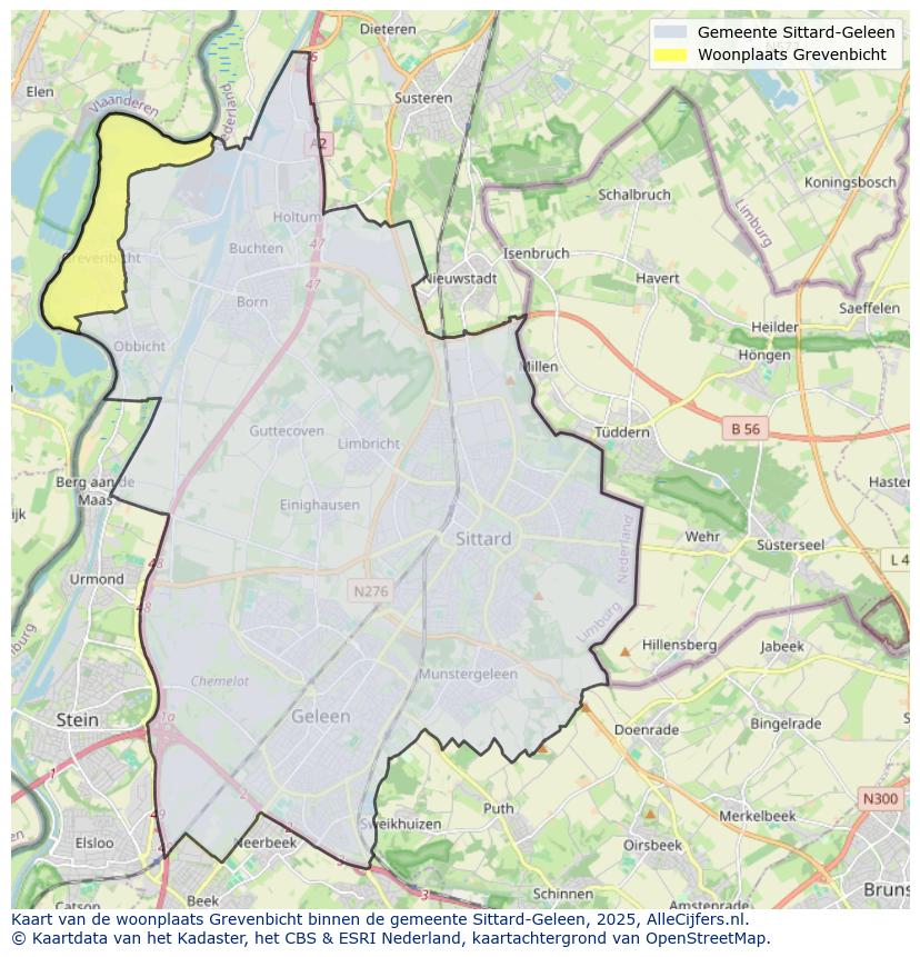 Afbeelding van de woonplaats Grevenbicht op de kaart.
