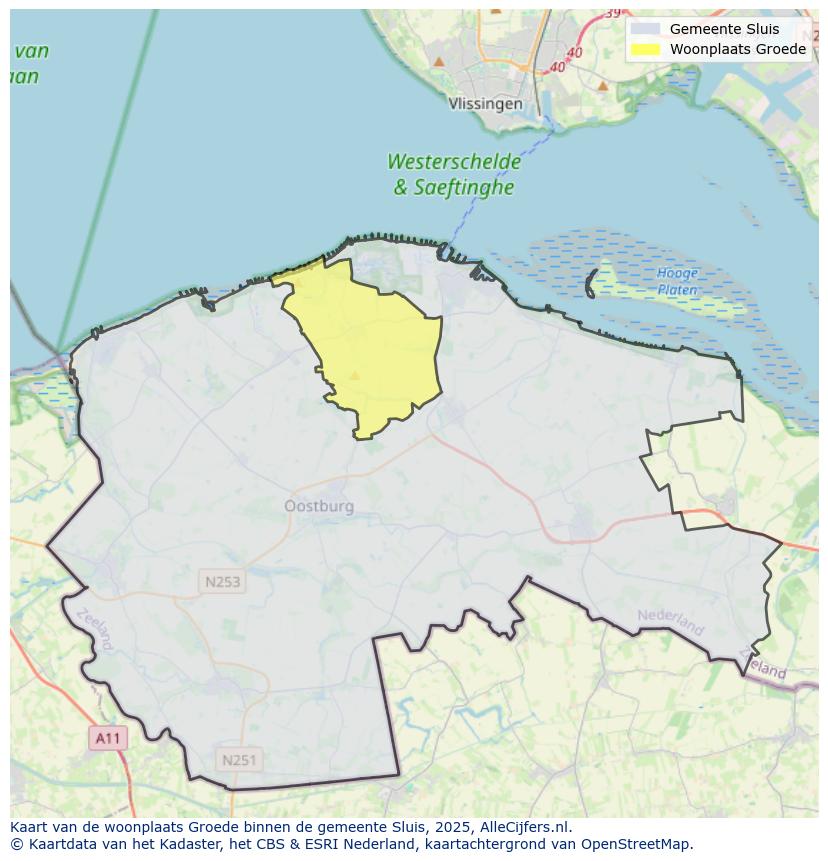 Afbeelding van de woonplaats Groede op de kaart.