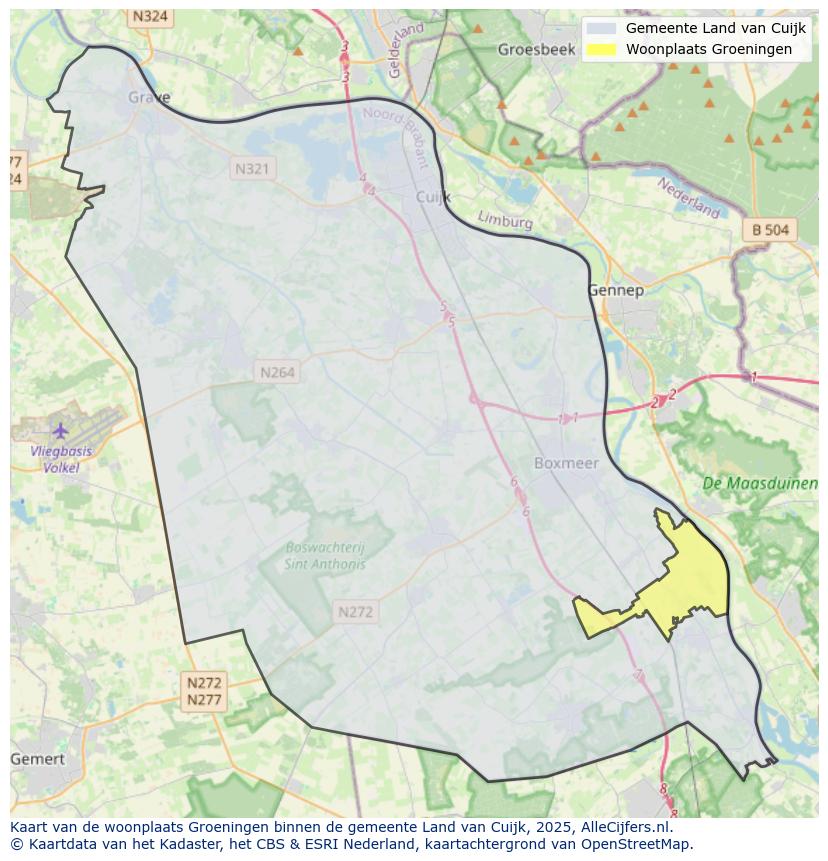 Afbeelding van de woonplaats Groeningen op de kaart.