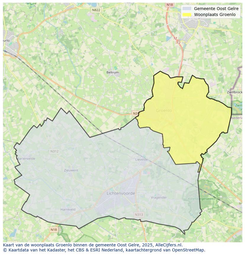 Afbeelding van de woonplaats Groenlo op de kaart.