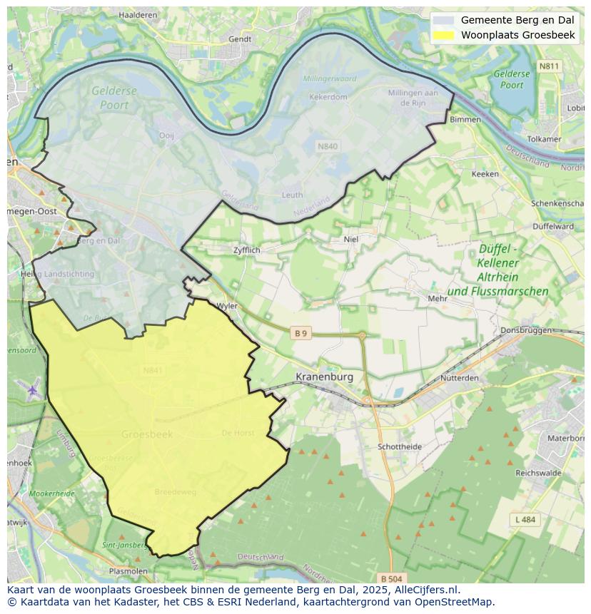 Afbeelding van de woonplaats Groesbeek op de kaart.