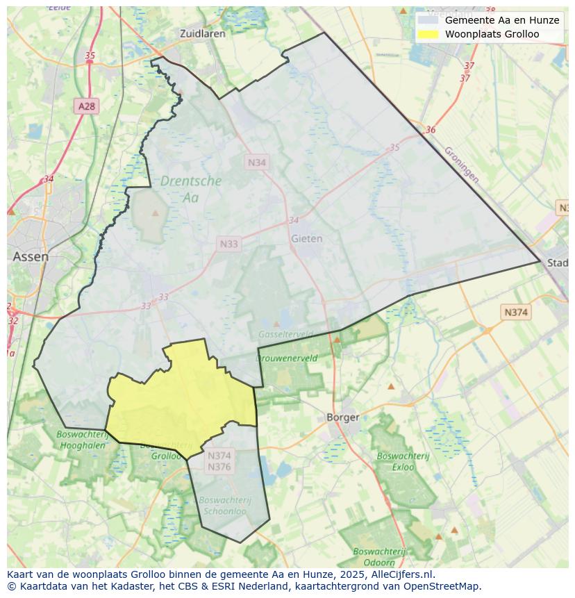 Afbeelding van de woonplaats Grolloo op de kaart.