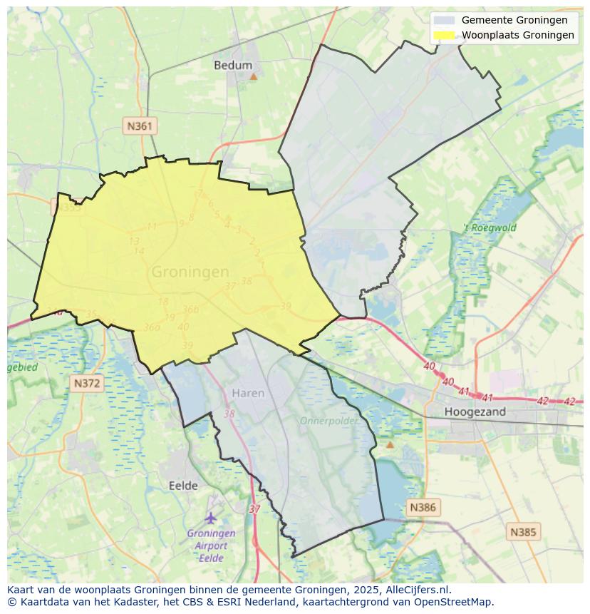 Afbeelding van de woonplaats Groningen op de kaart.