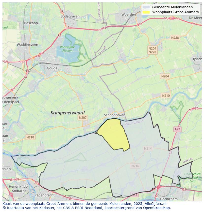 Afbeelding van de woonplaats Groot-Ammers op de kaart.