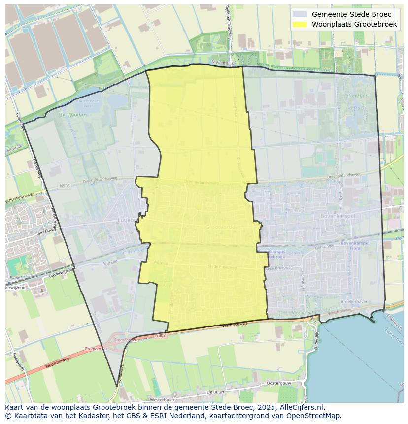 Afbeelding van de woonplaats Grootebroek op de kaart.