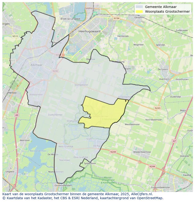 Afbeelding van de woonplaats Grootschermer op de kaart.