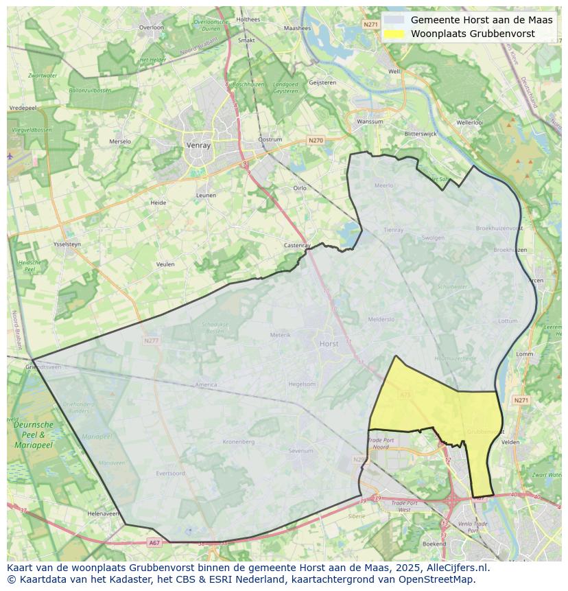Afbeelding van de woonplaats Grubbenvorst op de kaart.