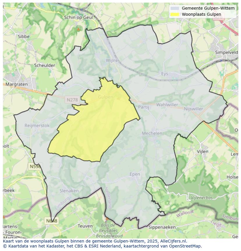 Afbeelding van de woonplaats Gulpen op de kaart.