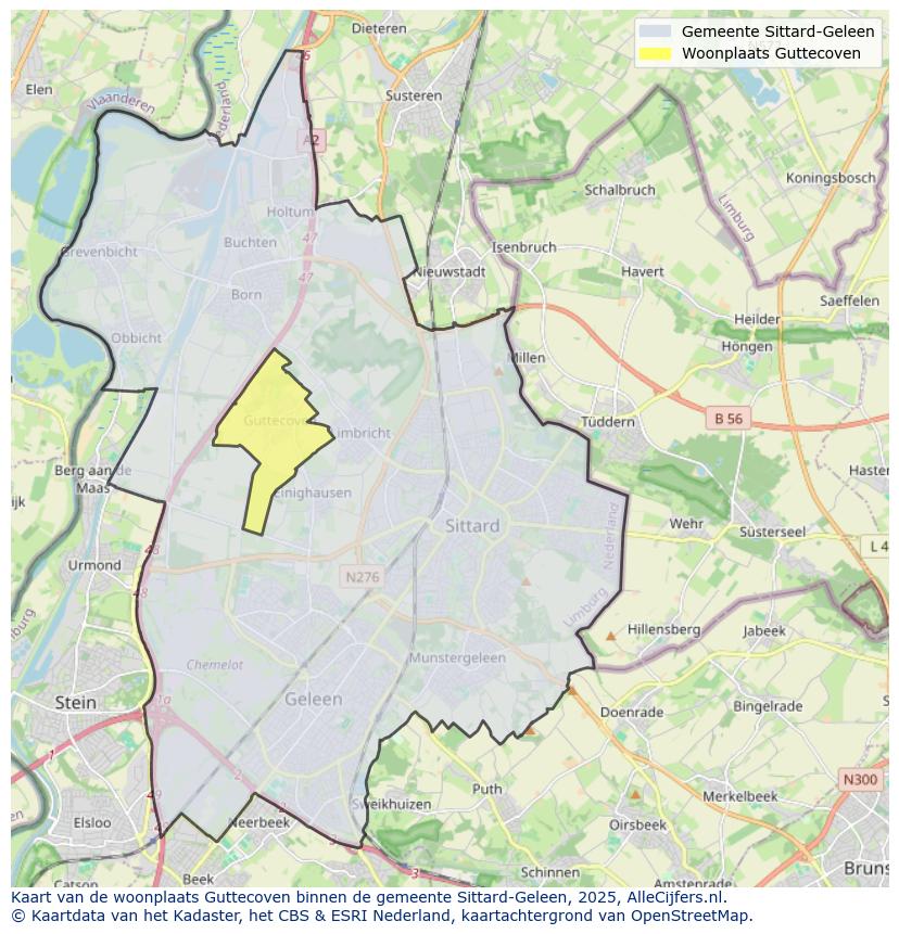 Afbeelding van de woonplaats Guttecoven op de kaart.