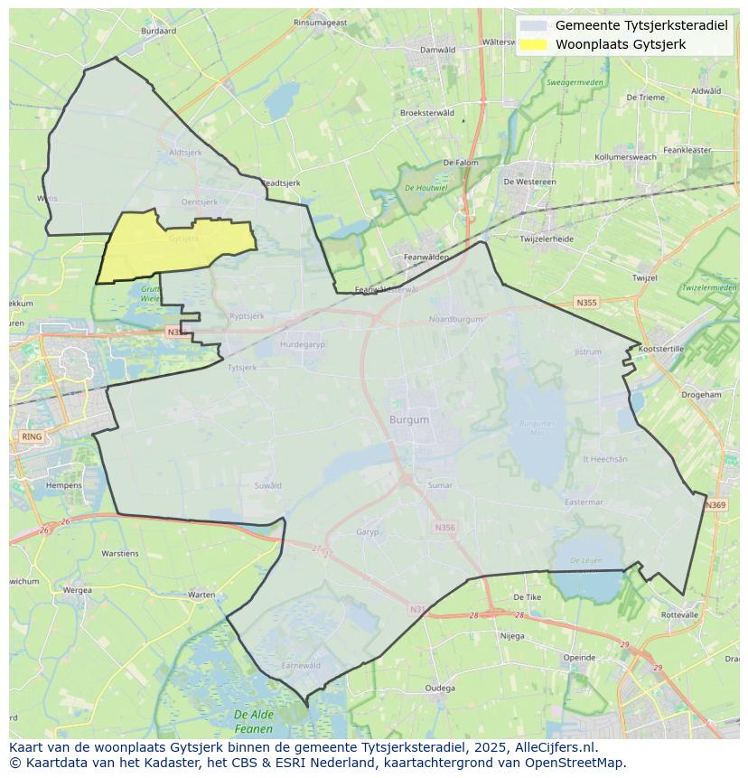 Afbeelding van de woonplaats Gytsjerk op de kaart.