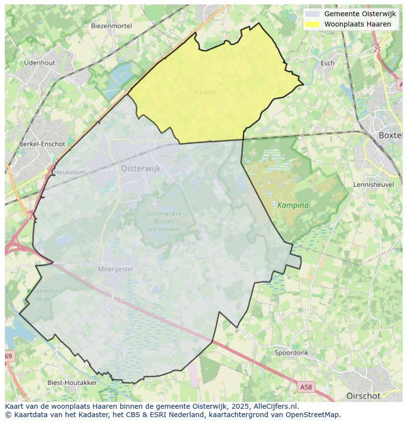 Afbeelding van de woonplaats Haaren op de kaart.