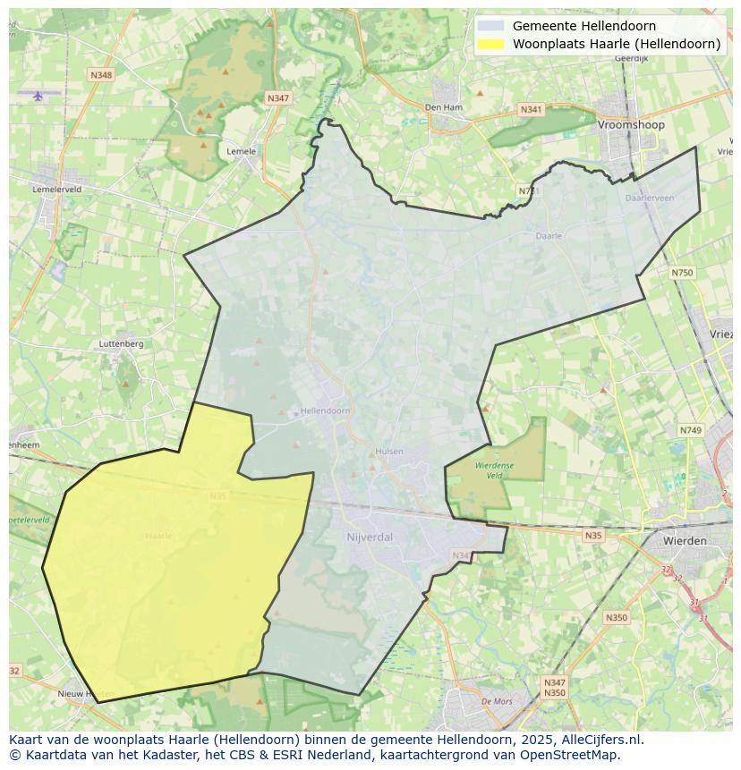Afbeelding van de woonplaats Haarle op de kaart.