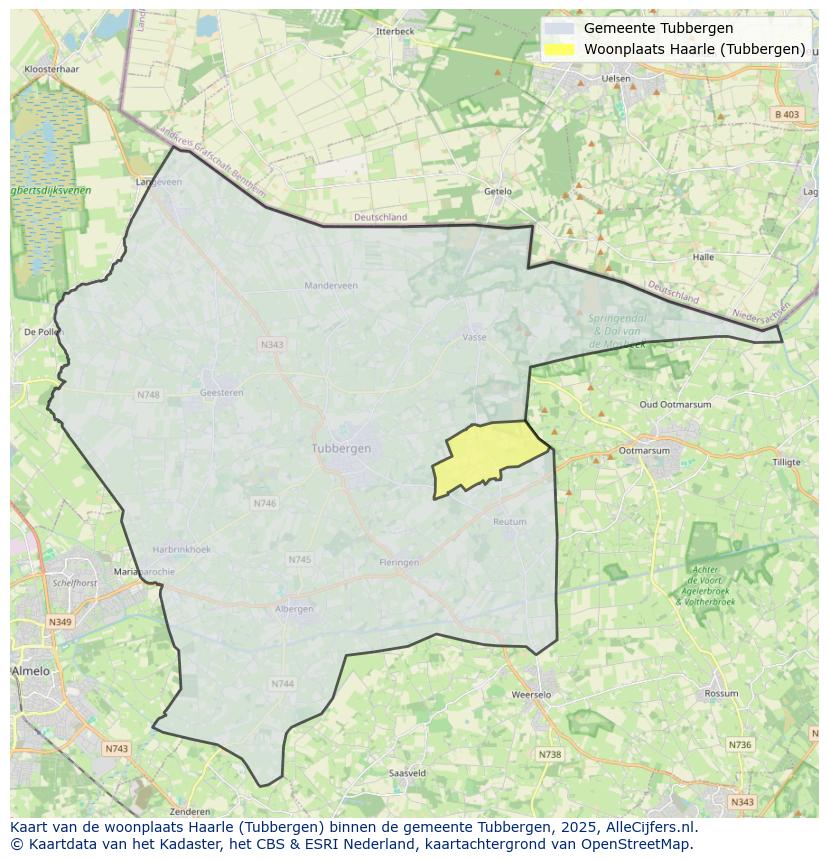 Afbeelding van de woonplaats Haarle op de kaart.