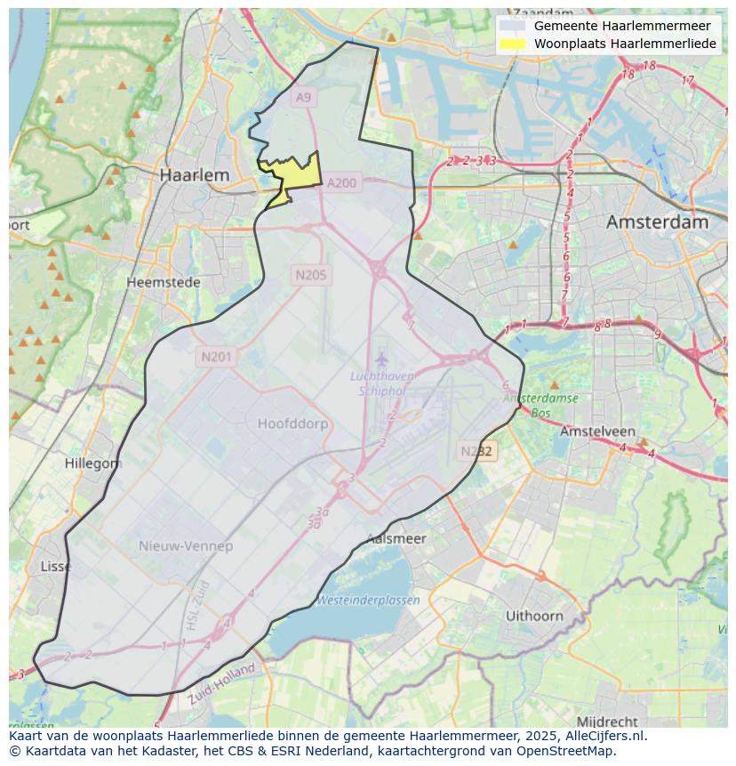 Afbeelding van de woonplaats Haarlemmerliede op de kaart.