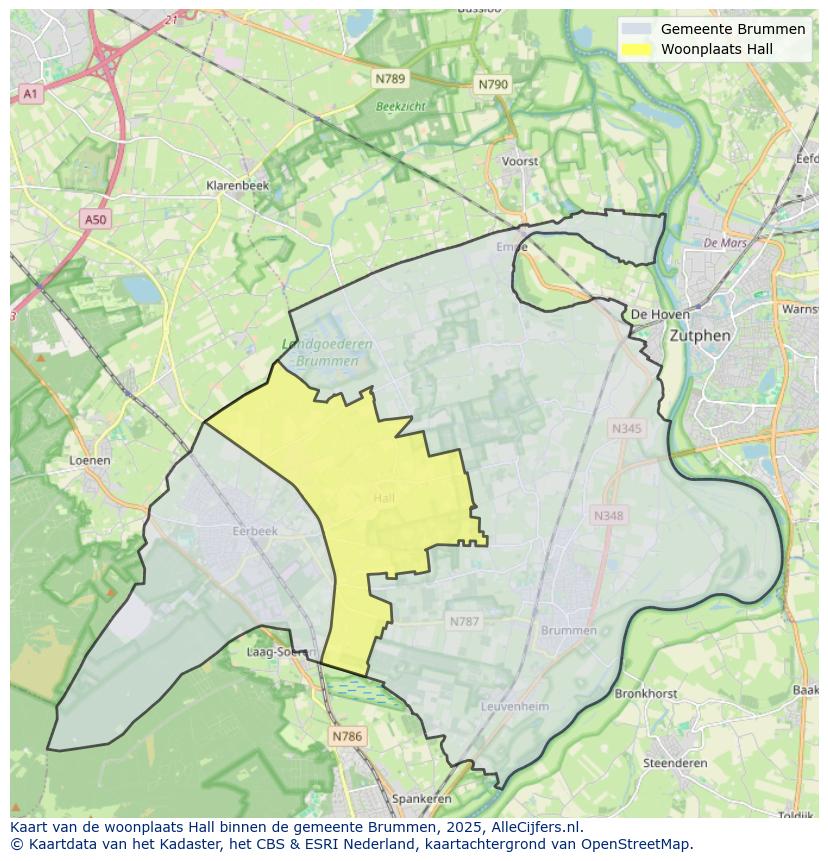 Afbeelding van de woonplaats Hall op de kaart.