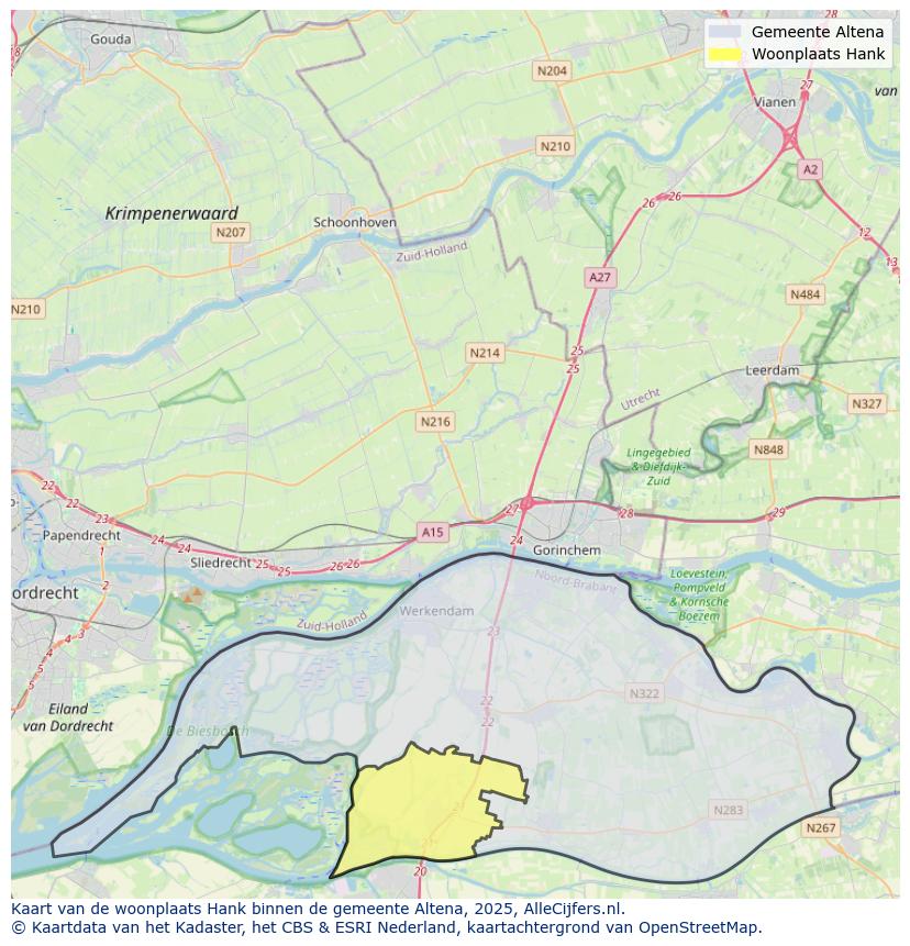 Afbeelding van de woonplaats Hank op de kaart.
