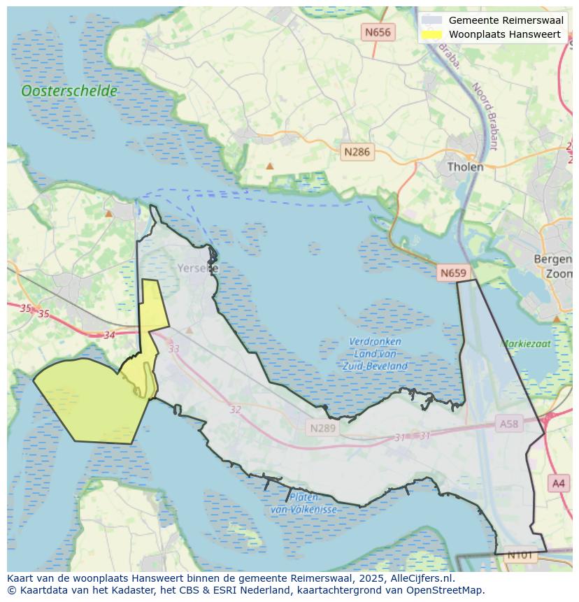 Afbeelding van de woonplaats Hansweert op de kaart.