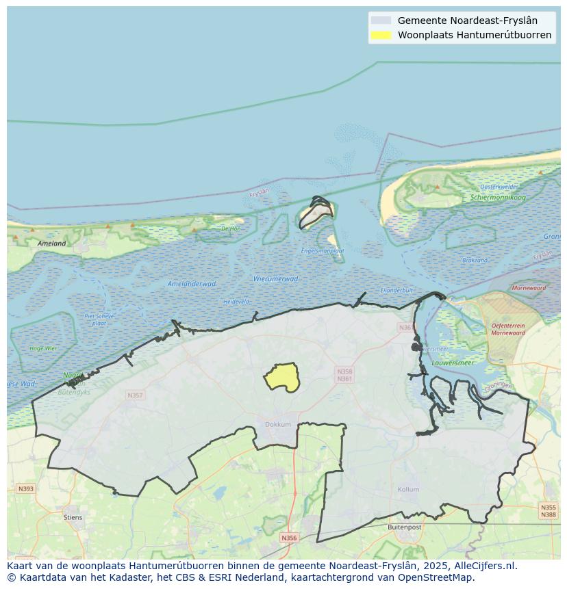 Afbeelding van de woonplaats Hantumerútbuorren op de kaart.