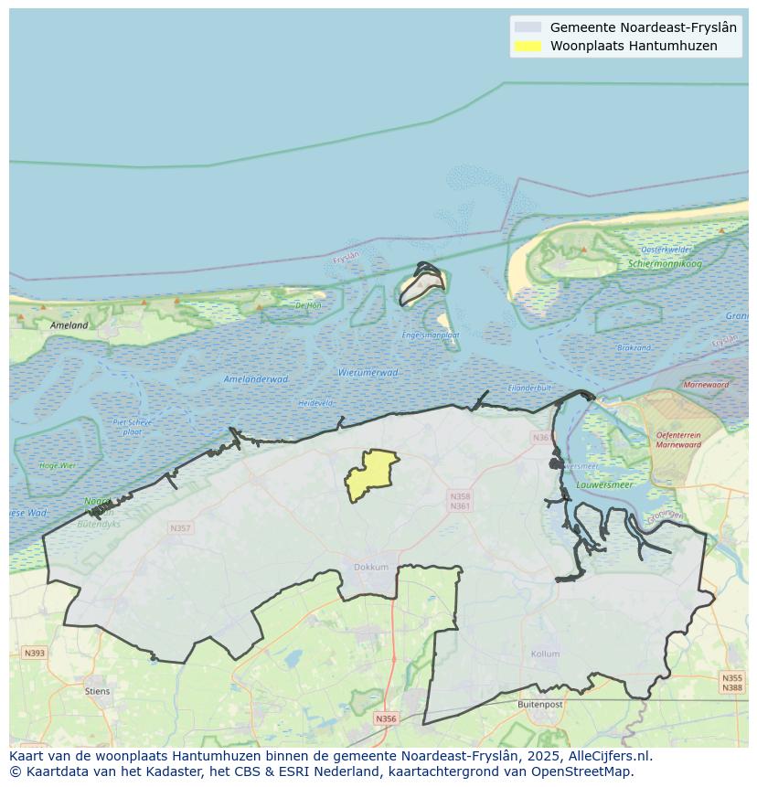 Afbeelding van de woonplaats Hantumhuzen op de kaart.