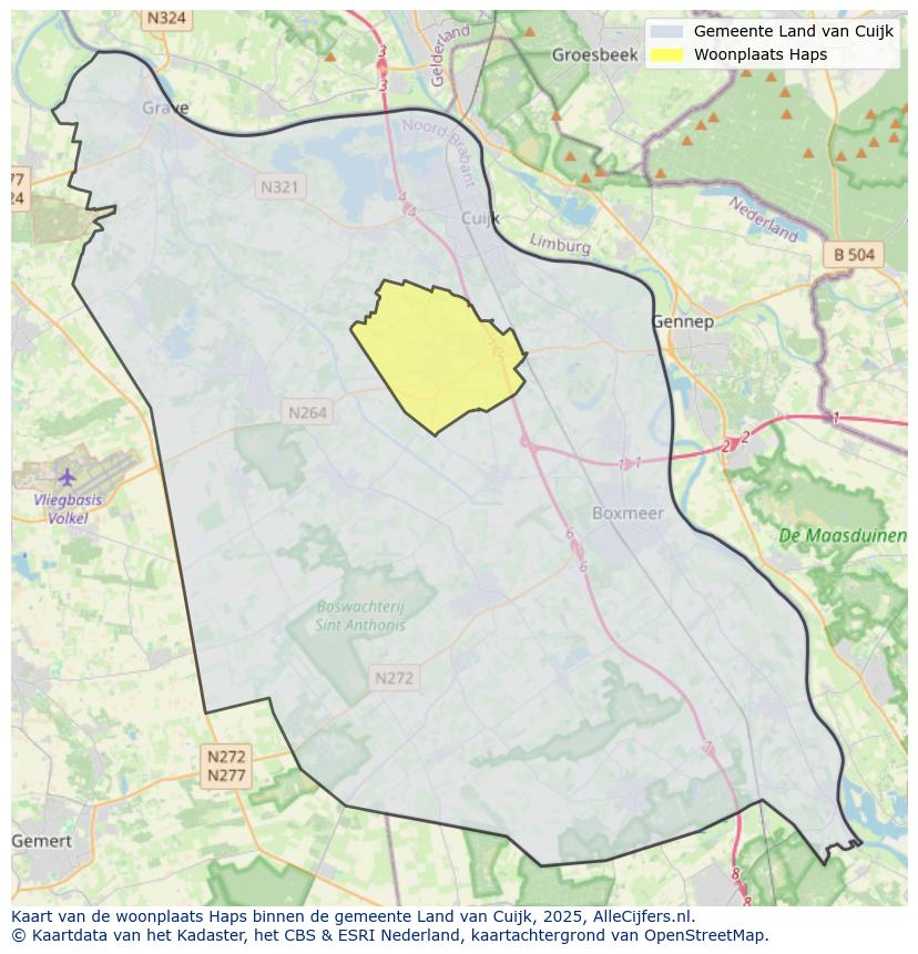 Afbeelding van de woonplaats Haps op de kaart.