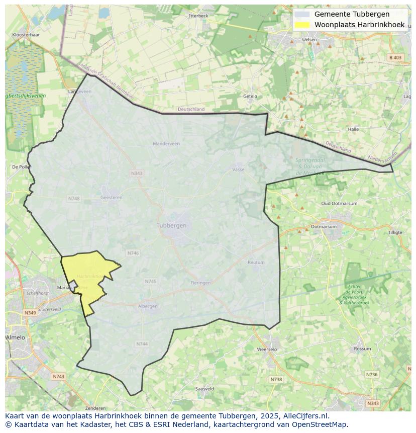 Afbeelding van de woonplaats Harbrinkhoek op de kaart.