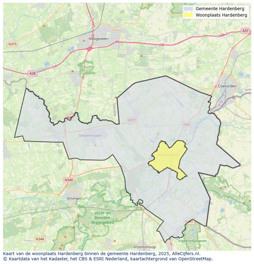 Afbeelding van de woonplaats Hardenberg op de kaart.