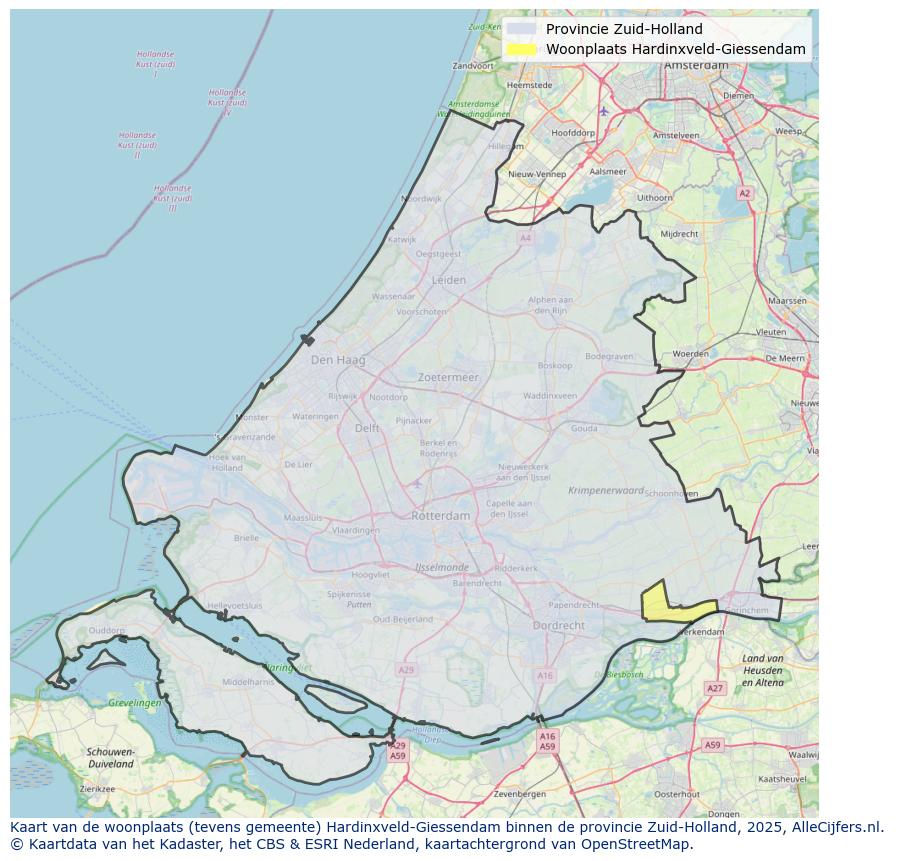Afbeelding van de woonplaats Hardinxveld-Giessendam op de kaart.