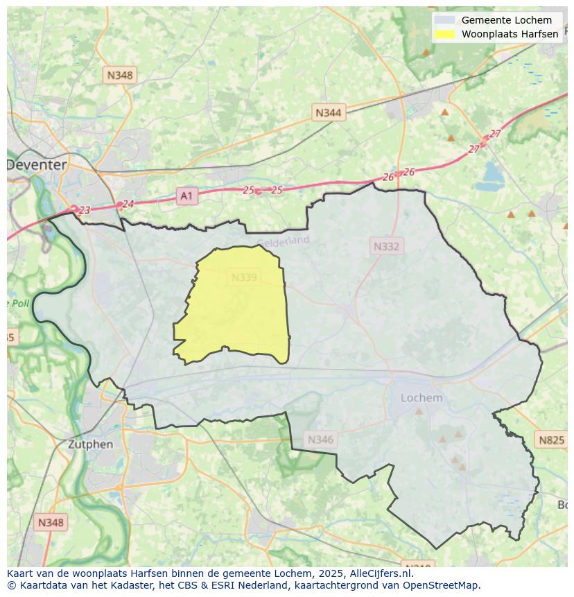 Afbeelding van de woonplaats Harfsen op de kaart.
