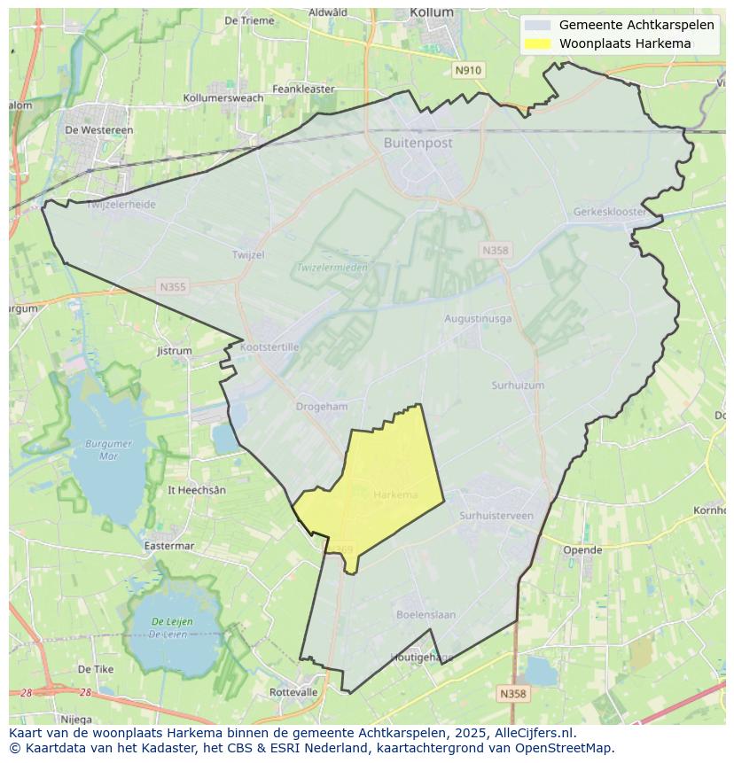 Afbeelding van de woonplaats Harkema op de kaart.