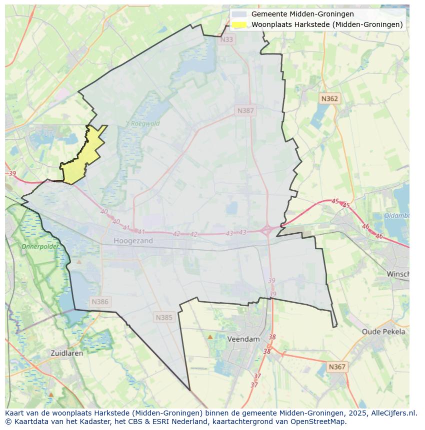 Afbeelding van de woonplaats Harkstede op de kaart.