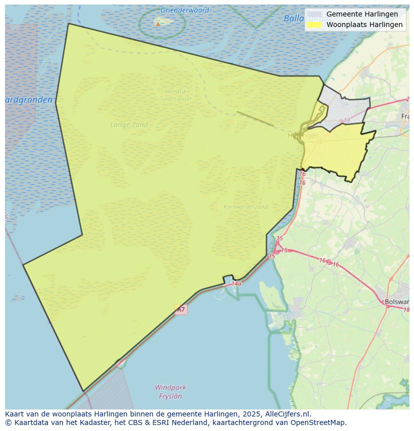 Afbeelding van de woonplaats Harlingen op de kaart.