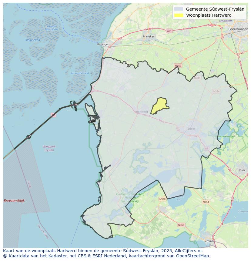 Afbeelding van de woonplaats Hartwerd op de kaart.