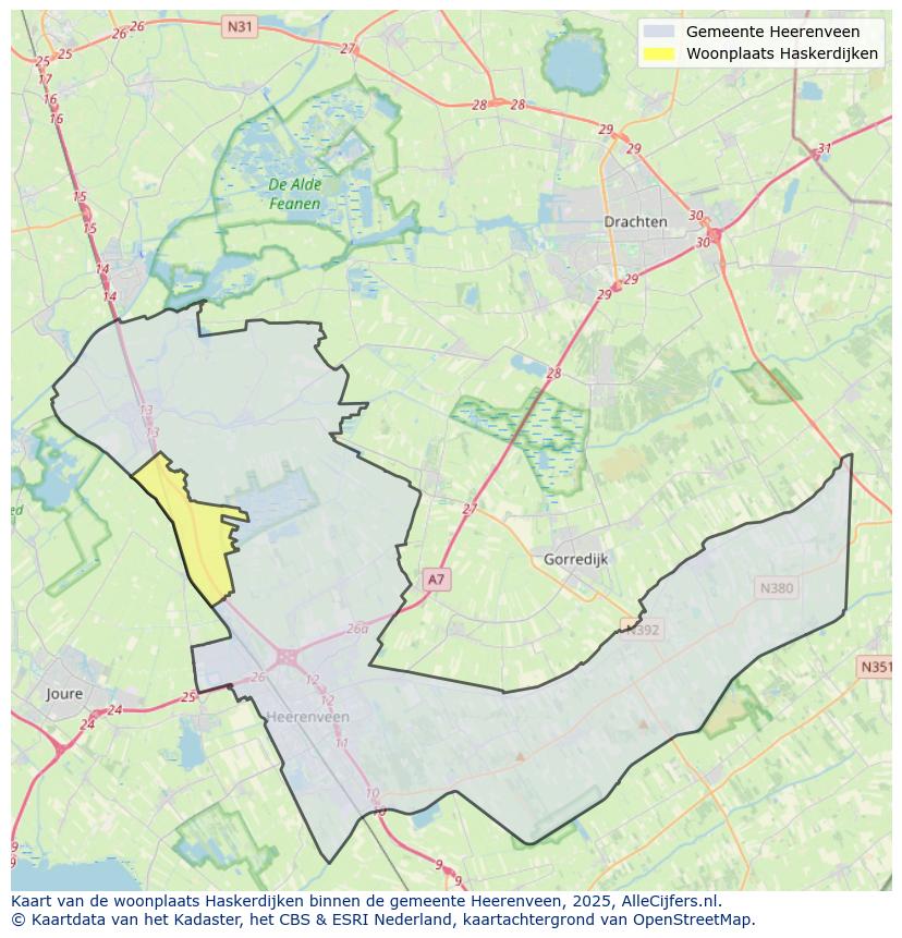 Afbeelding van de woonplaats Haskerdijken op de kaart.