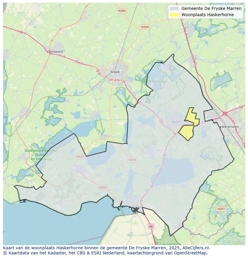 Afbeelding van de woonplaats Haskerhorne op de kaart.