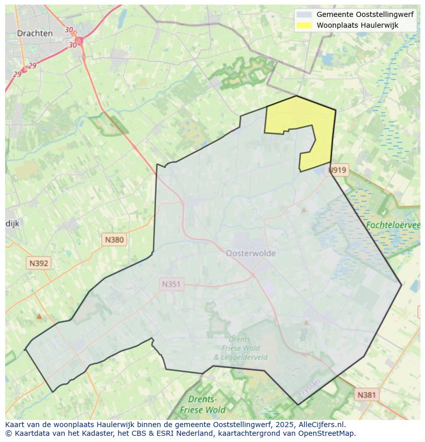 Afbeelding van de woonplaats Haulerwijk op de kaart.