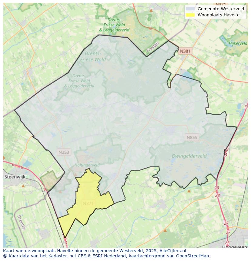 Afbeelding van de woonplaats Havelte op de kaart.