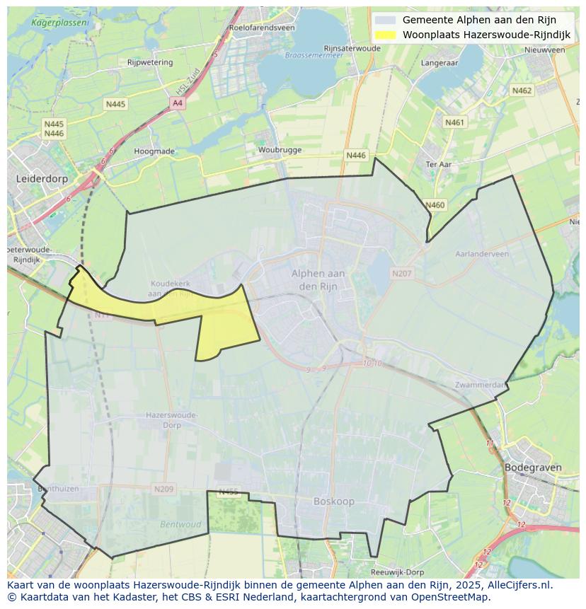 Afbeelding van de woonplaats Hazerswoude-Rijndijk op de kaart.