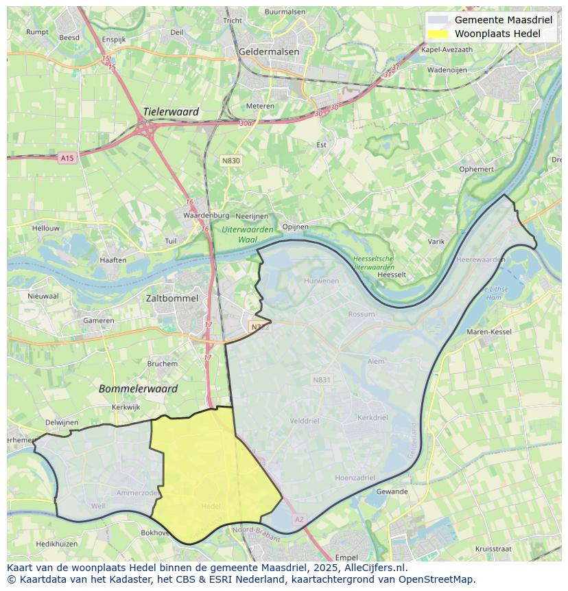 Afbeelding van de woonplaats Hedel op de kaart.