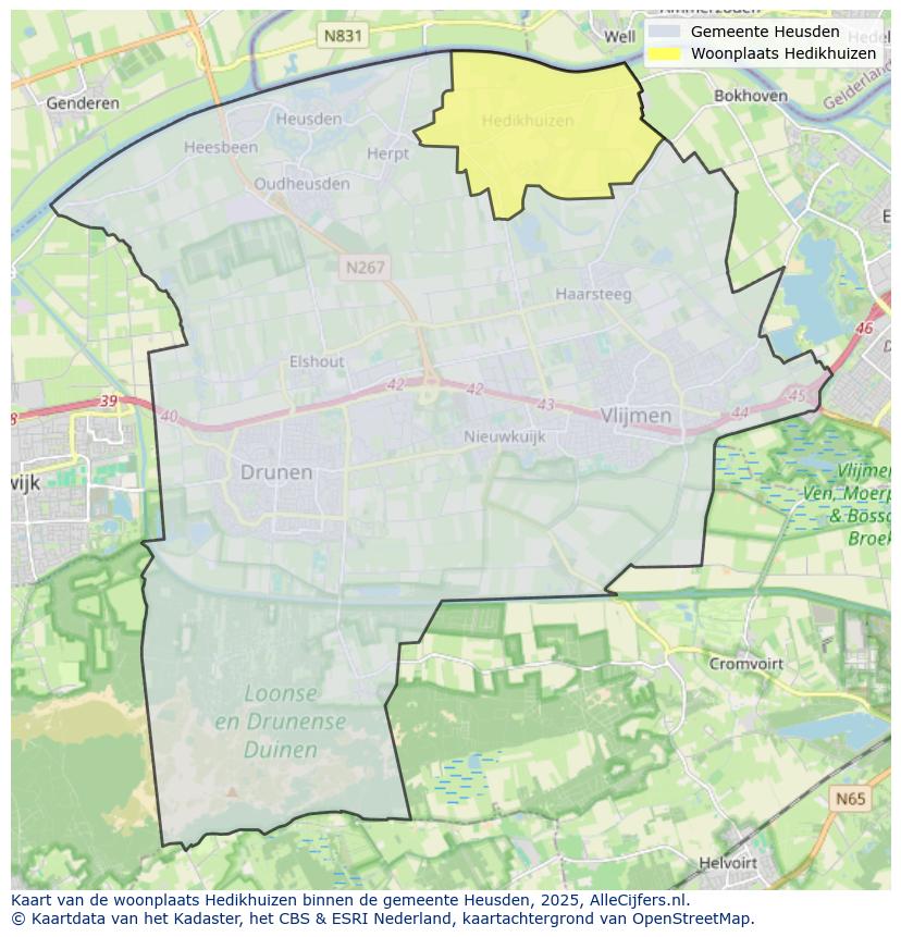 Afbeelding van de woonplaats Hedikhuizen op de kaart.
